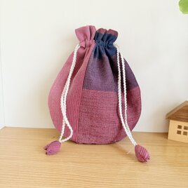 播州織のラウンド巾着袋（レッド）④の画像