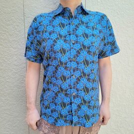 半袖デザイナーズファブリックシャツ（彼岸花）黒青