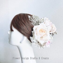 エクリュローズと紫陽花のヘッドドレス　 結婚式　成人式　花嫁　和装　振袖　卒業式　色打掛　前撮り　エクリュ　ウェディングの画像