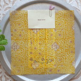 みつろうエコラップ 四角M：黄色  花柄 ドット柄　<インド綿ブロックプリント エコラップ eco>の画像