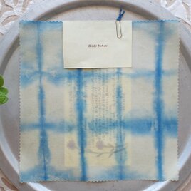 みつろうエコラップ 四角M：藍染め  格子柄　<インド綿ブロックプリント エコラップ eco>の画像