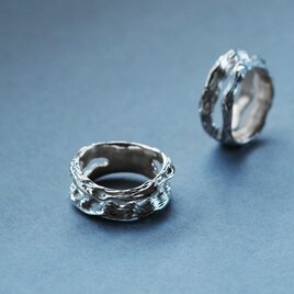 2コset) 流木 テクスチャー 2連 ペア リング シルバー925の画像
