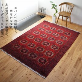 アフガン絨毯　ベルジック　クラシックデザイン　高級感のある赤色　リビングサイズ　205x148cm　手織りの画像