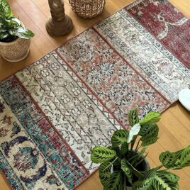 54.5×105ブルーオーバーダイ　シャビー　ボタニカル　トルコヴィンテージラグ 54.5×105ブルーオーバーダイ シャビー ボタニカル トルコ
