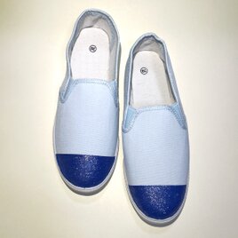 軽量スリッポン (ペールブルー x ブルーラメ)22.0cm〜28.0cm トゥカラーセミオーダー可能の画像