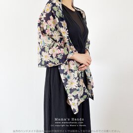 《 大人可愛い フローラル 》薄手 紺色 花柄  ふんわり 大きめ ショール ストールの画像