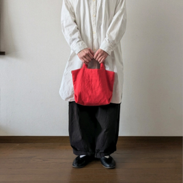 [受注制作]リネンのトートバッグS/赤　持ち手長さ変更可能　