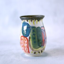 田園風景・手描きデザインの陶器花器