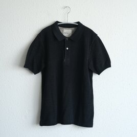 【new】コットンリネンニット　半袖ポロシャツ（黒）｜メンズ2サイズ