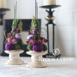 仏花 小菊とマムのモダンアレンジ・花器付き(アイボリー)＊プリザーブドフラワー＊お供え花 仏花 お盆 お彼岸 仏事 スリム