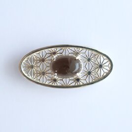 天然石帯留 - 麻の葉 × スモーキークォーツ