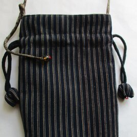 ８３２６　唐桟縞の着物で作った手提げ型の巾着袋　＃送料無料