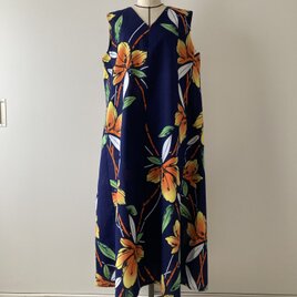 浴衣のAラインワンピース　オレンジの花