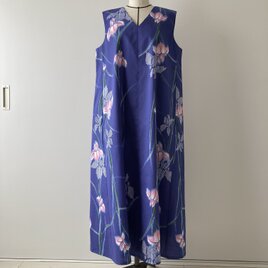 浴衣のAラインワンピース　菖蒲