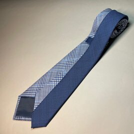 【受注製作】1点物　ブルー　バイカラー　チェック　ネクタイ　プレゼント　【別途】名入れ　メッセージ　イニシャル　刺繍　
