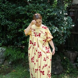 浴衣リメイク 萩の柄ドルマンスリーブワンピース