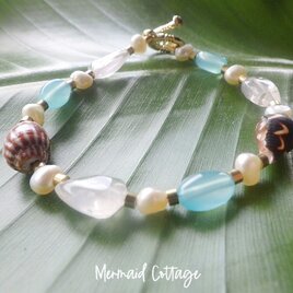 Seashell Seashore Bracelet　カルセドニー＆ローズクウォーツ