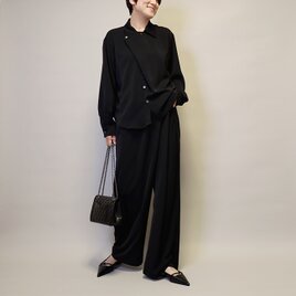 お得なセットアップ普段〜式にもブラックフォーマル卒業・入学式 七五三ブラウス+ロングパンツ（黒）