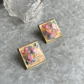 P221-ヴィンテージピアス・U.S.A. 1970〜80s Gold Tone Square Marble