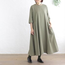 落ち感きれい 細見え◎ 東炊きコットンリネン サイドタックワンピース（カーキ）OP37のコピー