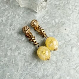 Y1177-ヴィンテージイヤリング U.S.A. 1970s Yellow Marbl Beads