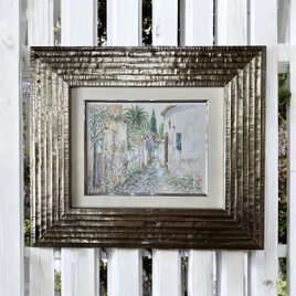 白い通り(水彩画、原画、スペイン、グラナダ 、額付き)
