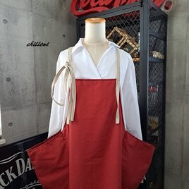 【背中がかわいい】エプロンドレス：ボルドー×リネン【0889】