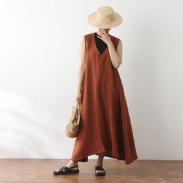 全25色から　リネン100％　Vネック　ロングワンピース ♪丈詰め無料♪オーダーサイズ可