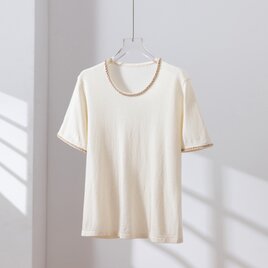 ★サンプルセール　1点のみ★コットン リネンTシャツ　半袖ニット　トップス　ベージュ（07）