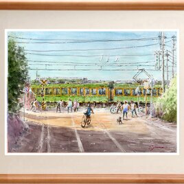 水彩画原画　江ノ電江ノ島駅・上下線　＃668 水彩画原画 江ノ電・江ノ島駅上下線 ＃668 | syoumei