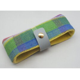 手織りリネンのメガネケース横型　グリーン