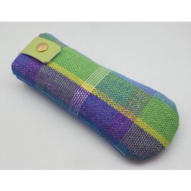 手織りリネンのメガネケース　ライトグリーン