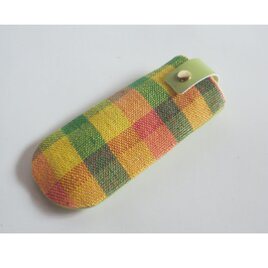 手織りリネンのメガネケース　オレンジ