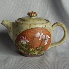 釉描彩すみれ図手付き急須