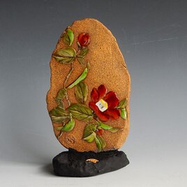 釉描彩椿図香立て