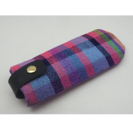 手織りリネンのメガネケース　ライトブルー