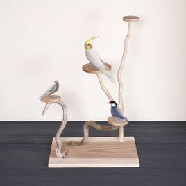 ハンドメイド クマと小鳥の流木オブジェ 旭川クラフト K-WOOD K-ウッド Yurayura ゆらゆら夢九鳥 国産