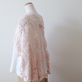 シルク１００％・パールピンクのかぎ針編みストール