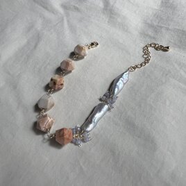 14kgfローマングラスブレスレット 14kgf*ローマングラスと色とりどり天然石のブレスレット B