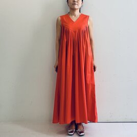 Aラインタックノースリーブワンピース(オレンジ)