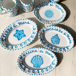 オーバル皿 25cm 海の生物 地中海 マヨリカ焼き イタリア陶器 OVL071