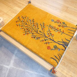 ペルシャ　ギャッベ  ミニマット　41.5×41   ブラウン　ラクダ ペルシャ ギャッベ ミニマット 41.5x40cm ラクダ 黄金色 ギャベ