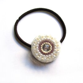 ビジューとパールのヘアゴム（ダイヤビーズ・白）