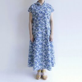 国産リップル生地＊花のフレンチスリーブワンピース（26i-op01-blf）【受注製作】