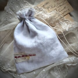 jpgoodbuy専用 whiteworkフランスアンティーク巾着バッグ*手刺繍 アンティーク*手刺繍*ホワイトワーク*レース*巾着バッグ | iichi