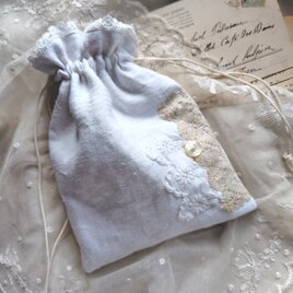 sale ピンクリネン*レース*薔薇刺繍*がま口*ポーチ | iichi 日々