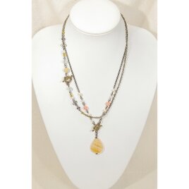 メノウと水晶、スモーキークォーツ等の天然石ネックレス２本セット（瑪瑙、アゲート、マンテル、多面カット、茶水晶）