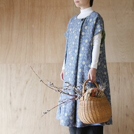 ワンピース［舞う花 / Dancing Flowers］青/黄 オリジナルファブリック/Aneqdot