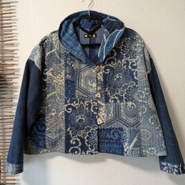 古布リメイク蚊絣のチュニック 絣リメイクチュニック 着物リメイクチュニック 襤褸 古布 備後絣