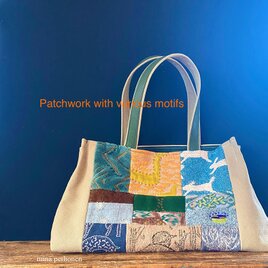 ミナペルホネン生地のパッチーク＋麻編みかばん | iichi 日々の